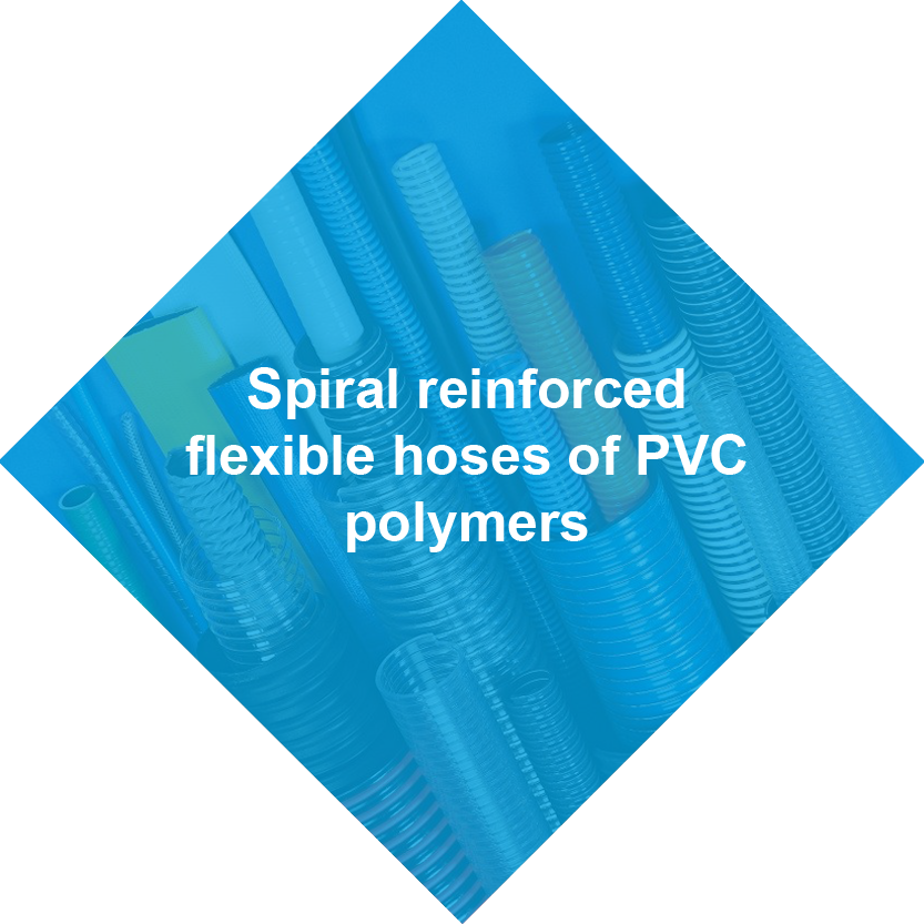 Spiral reinforced flexible hoses of PVC polymers
